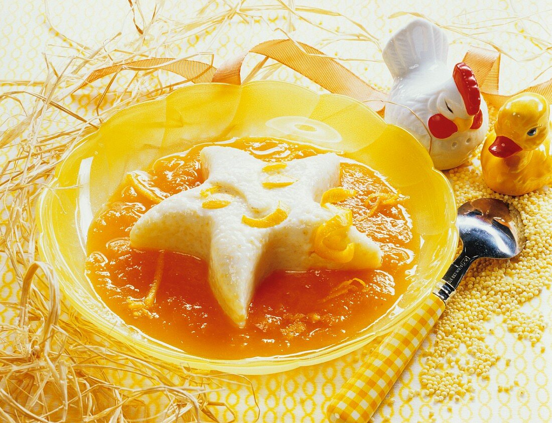 Honey millet pudding with orange and apricot sauce