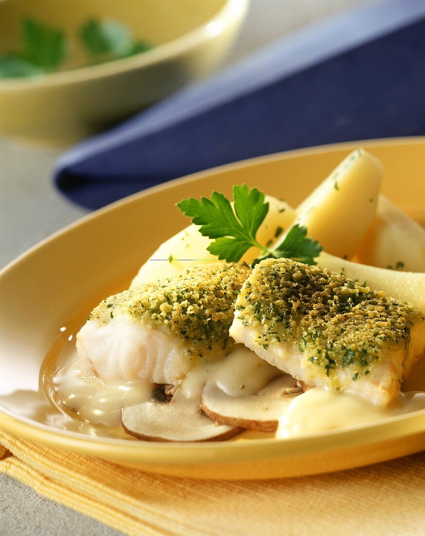 Fish fillet in vermouth with parsley crust