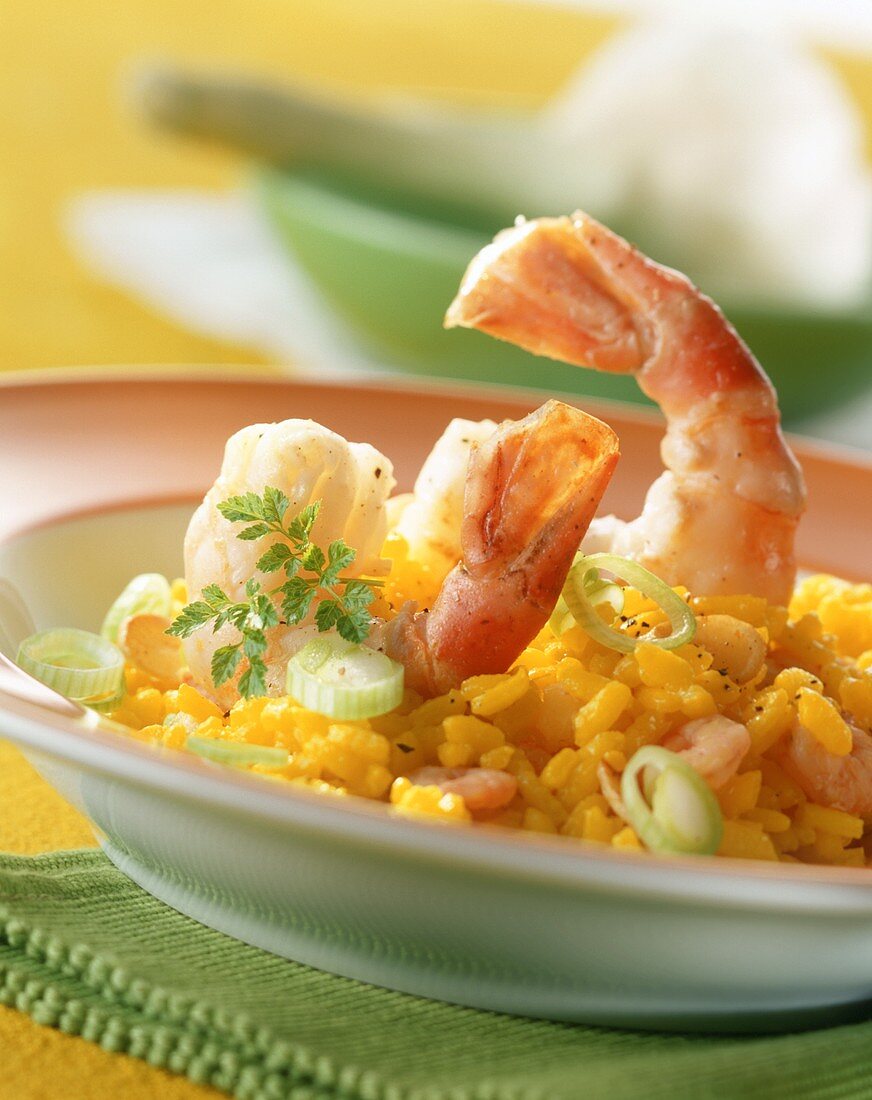 Risotto ai gamberi (saffron risotto with jumbo prawns)