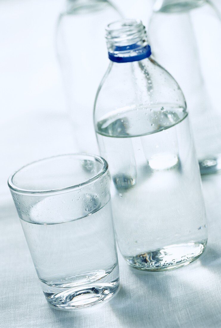 Flasche und Glas mit Mineralwasser