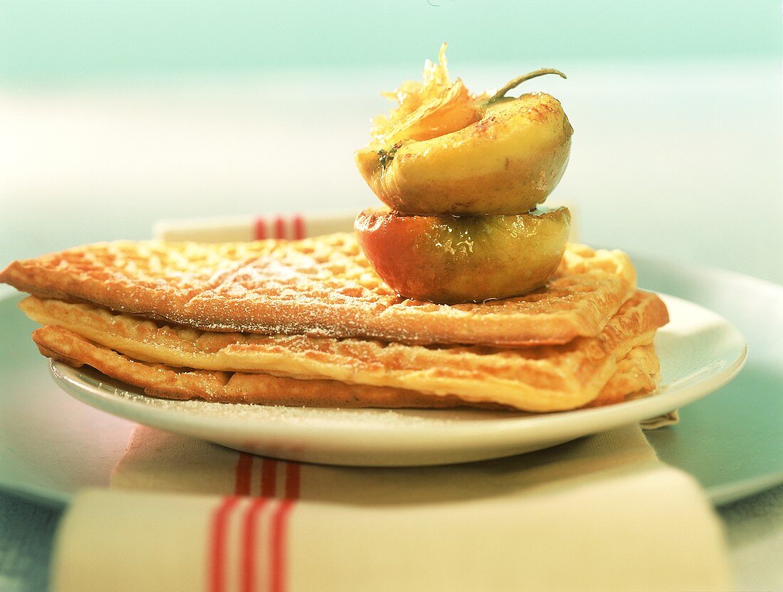 Sour cream waffles with cinnamon apples