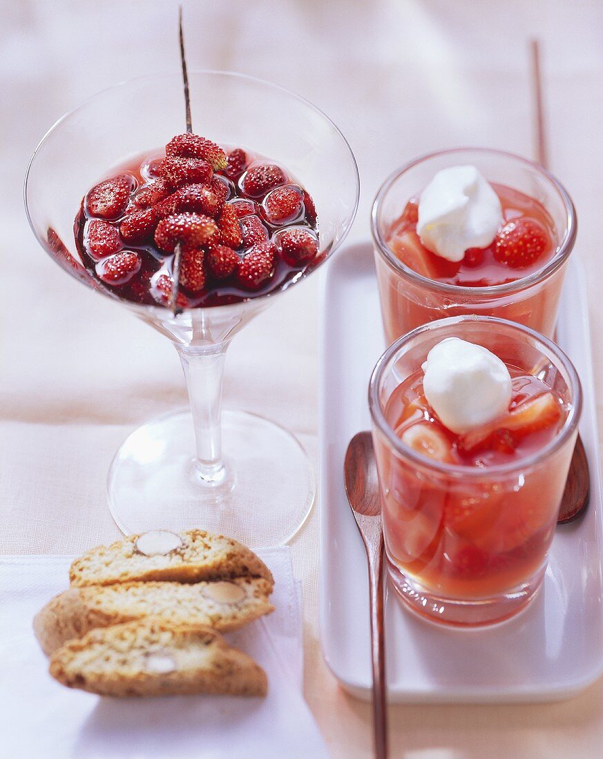 Wild red wine strawberries & strawberries in Campari jelly