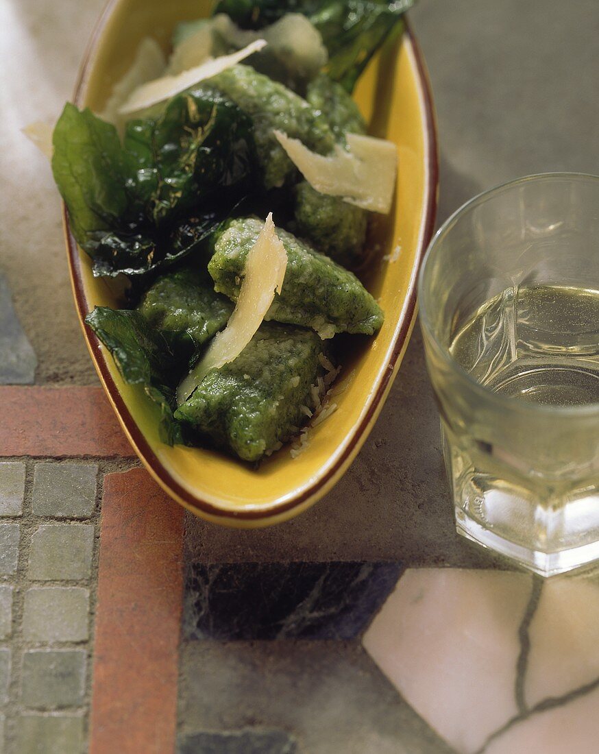 Gnocchi agli spinaci (spinach gnocchi with Parmesan, Italy)