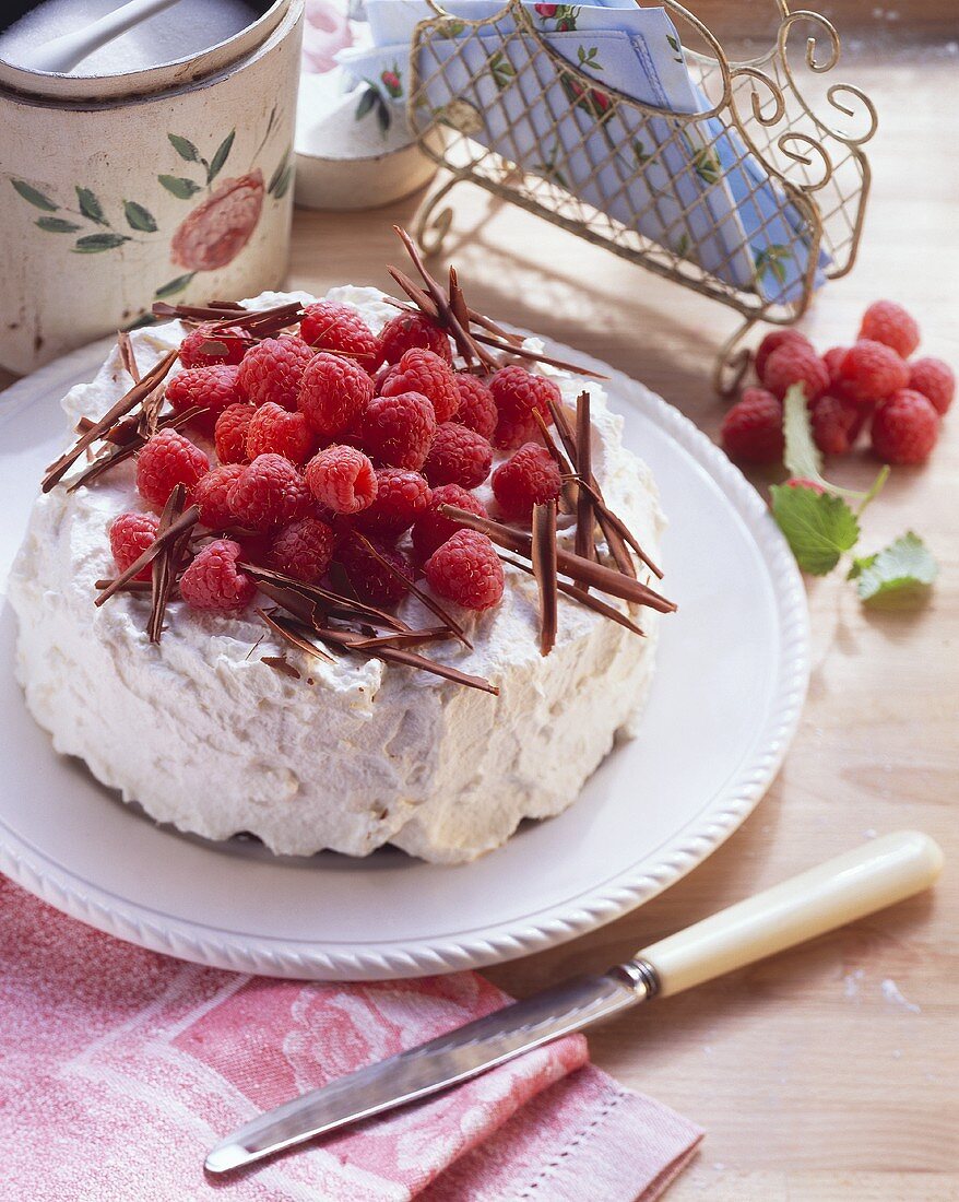 Raspberry ice cream cake with cream