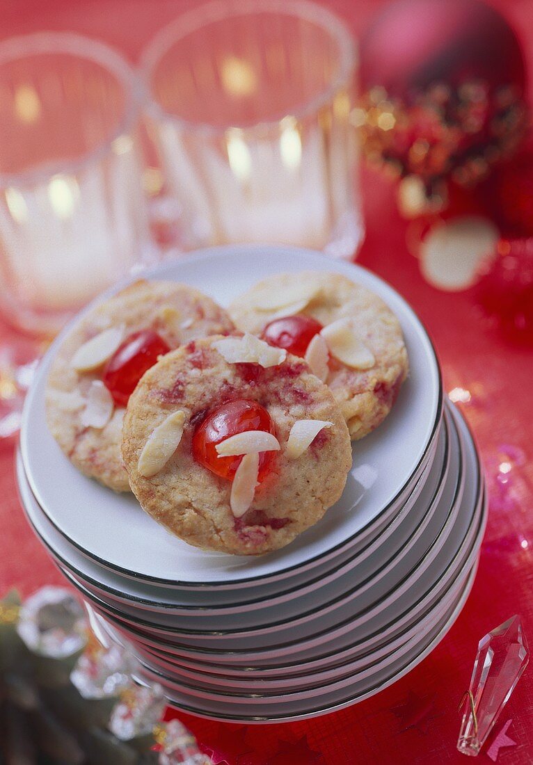 Almond cookies with candied cherries