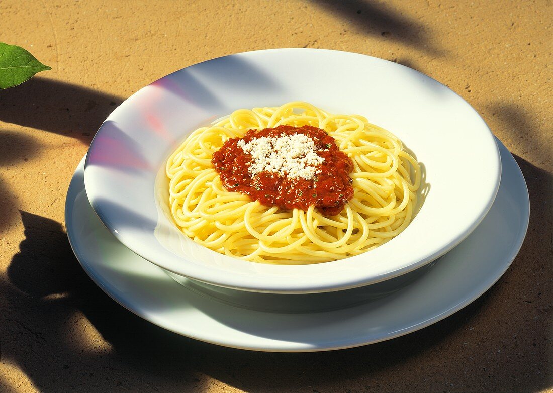 Spaghetti bolognese with parmesan cheese