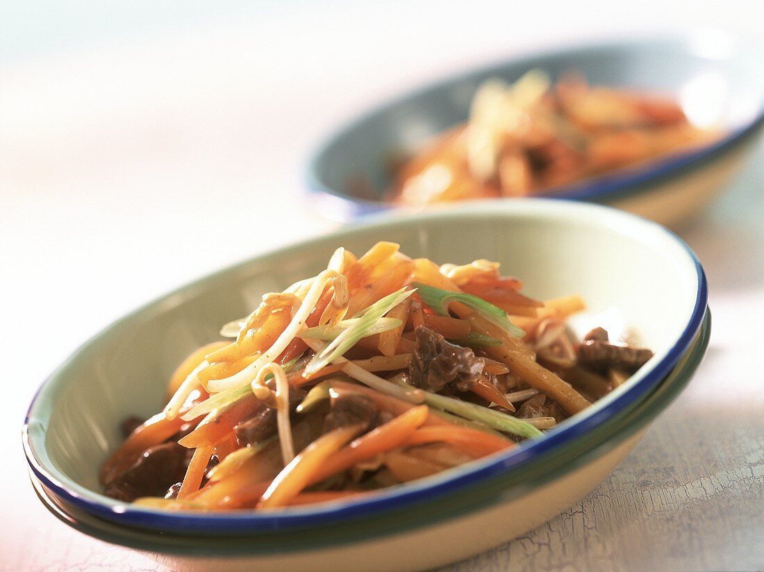 Asian vegetable stir-fry with beef fillet