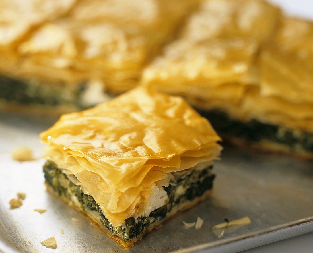 Savoury filo pastry pie with spinach and feta