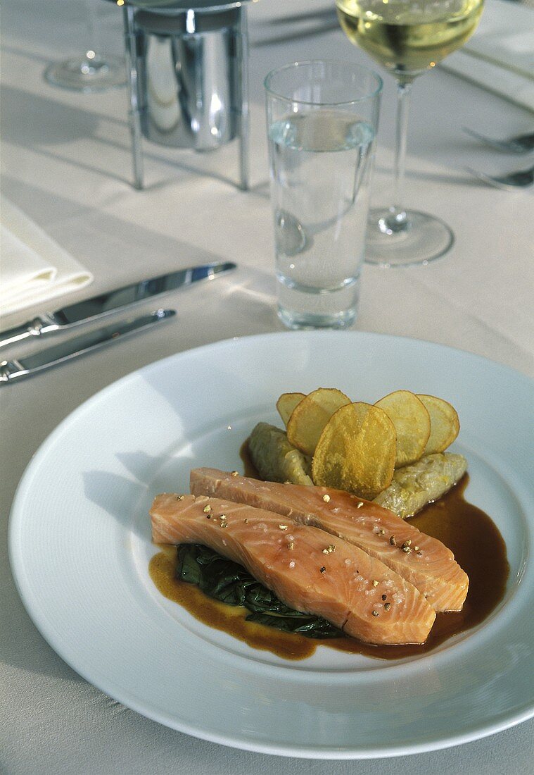 Salmon on spinach