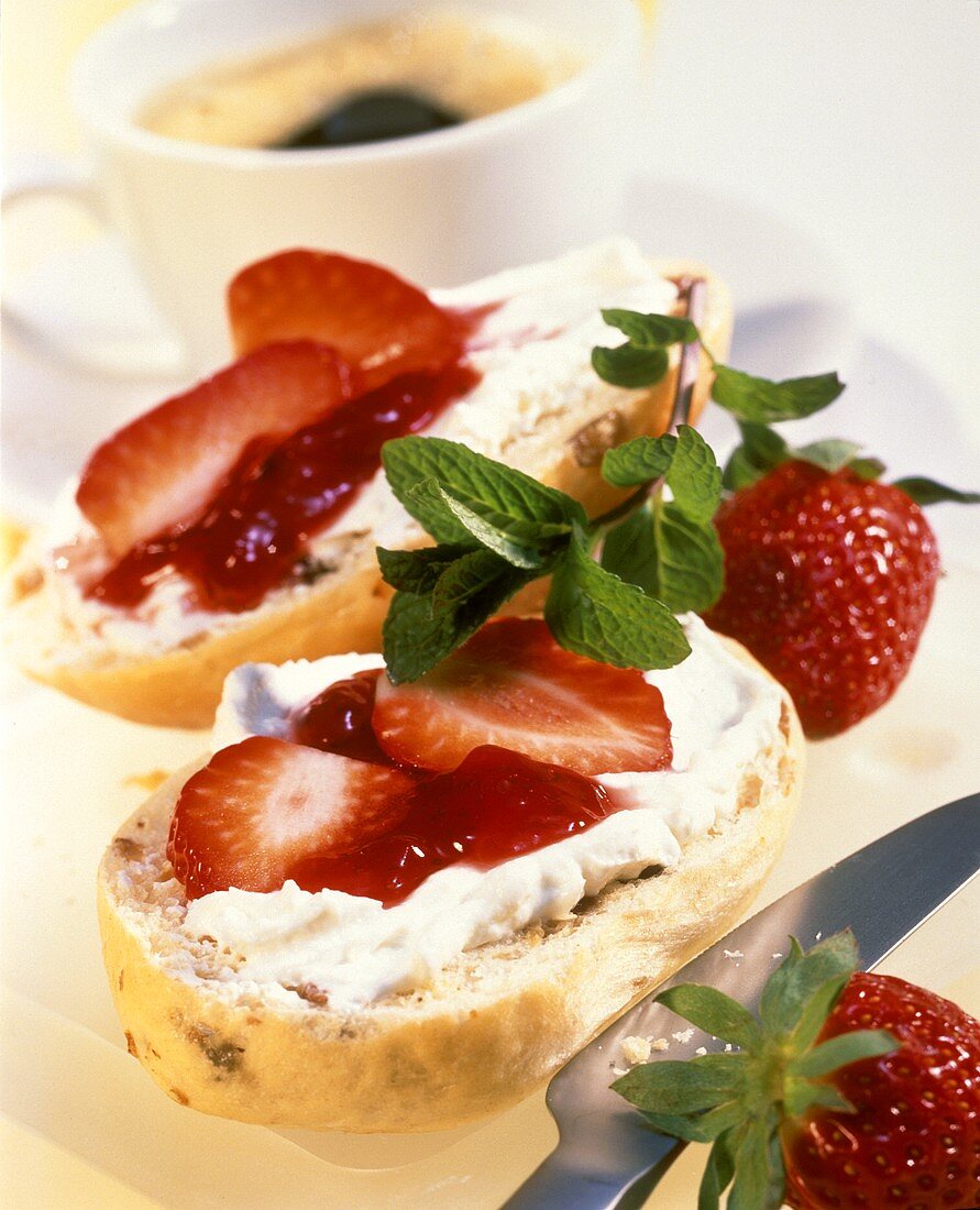 Muesli roll spread with low-fat strawberry quark