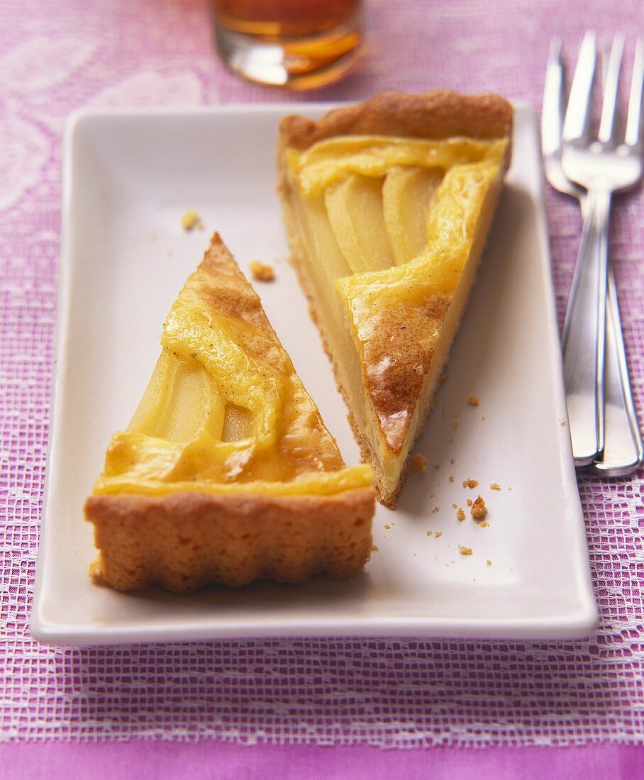 Two pieces of pear tart