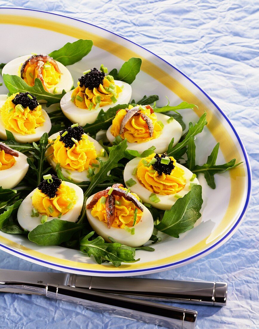 Stuffed eggs on rocket