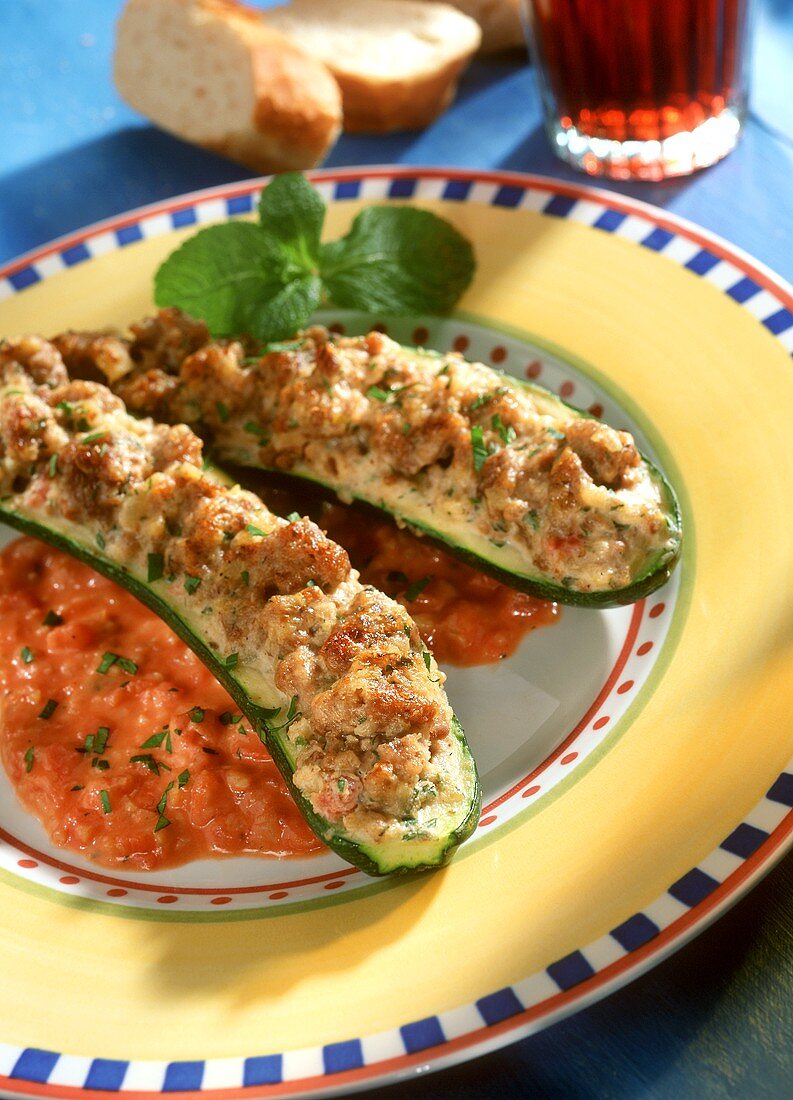 Courgettes stuffed with lamb