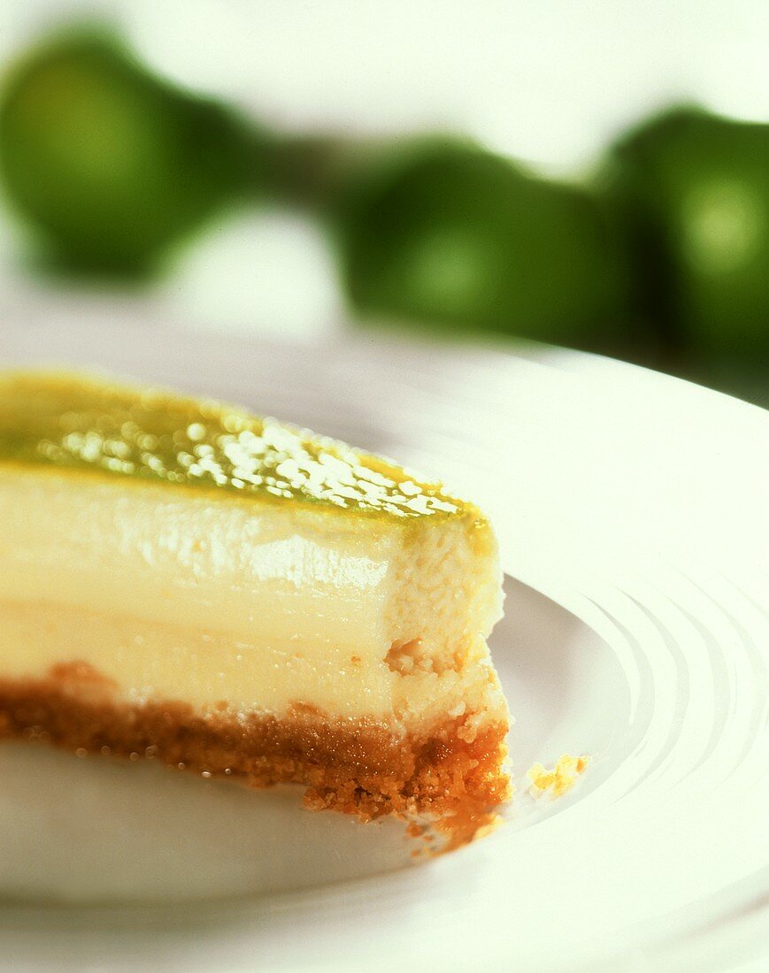 A piece of lime cheesecake