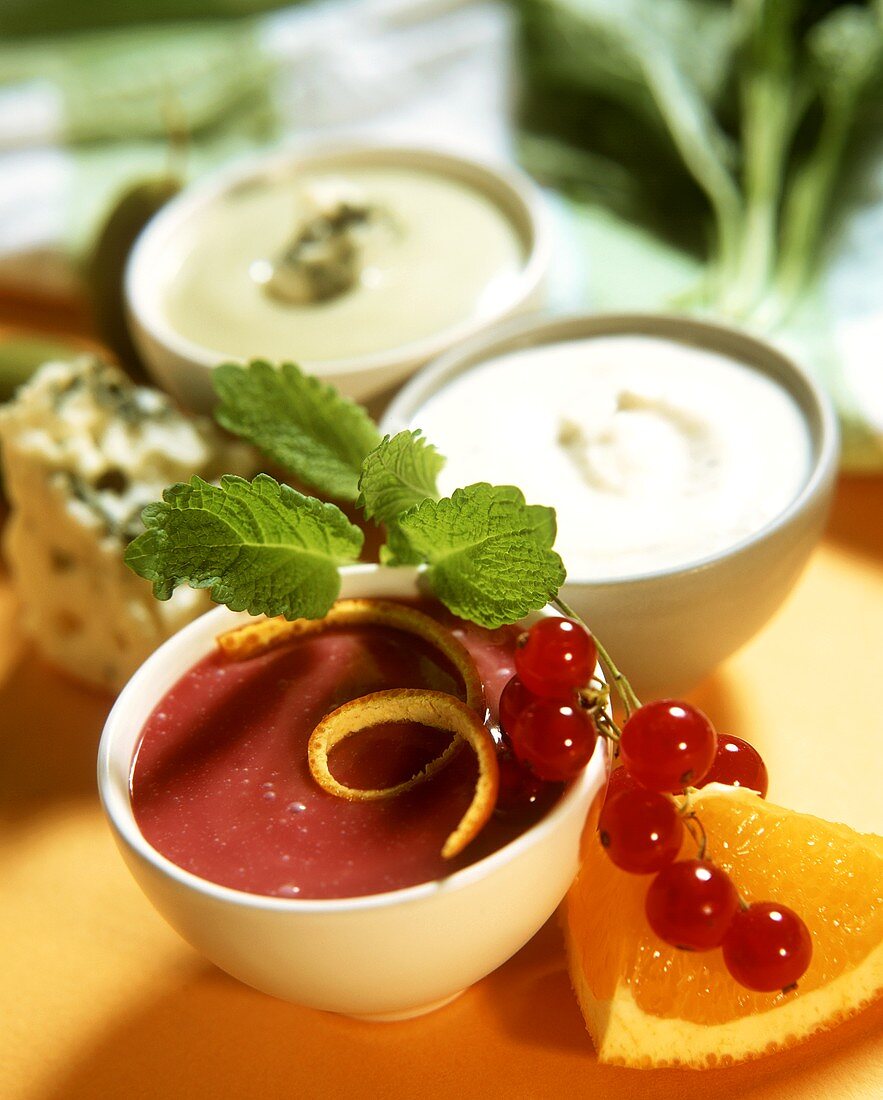 Redcurrant dressing; cream dressing; Roquefort sauce