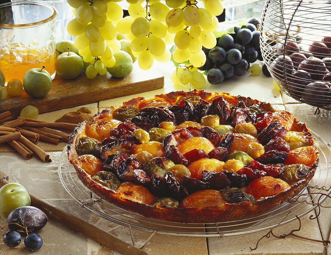 Fruit tart with autumn fruits