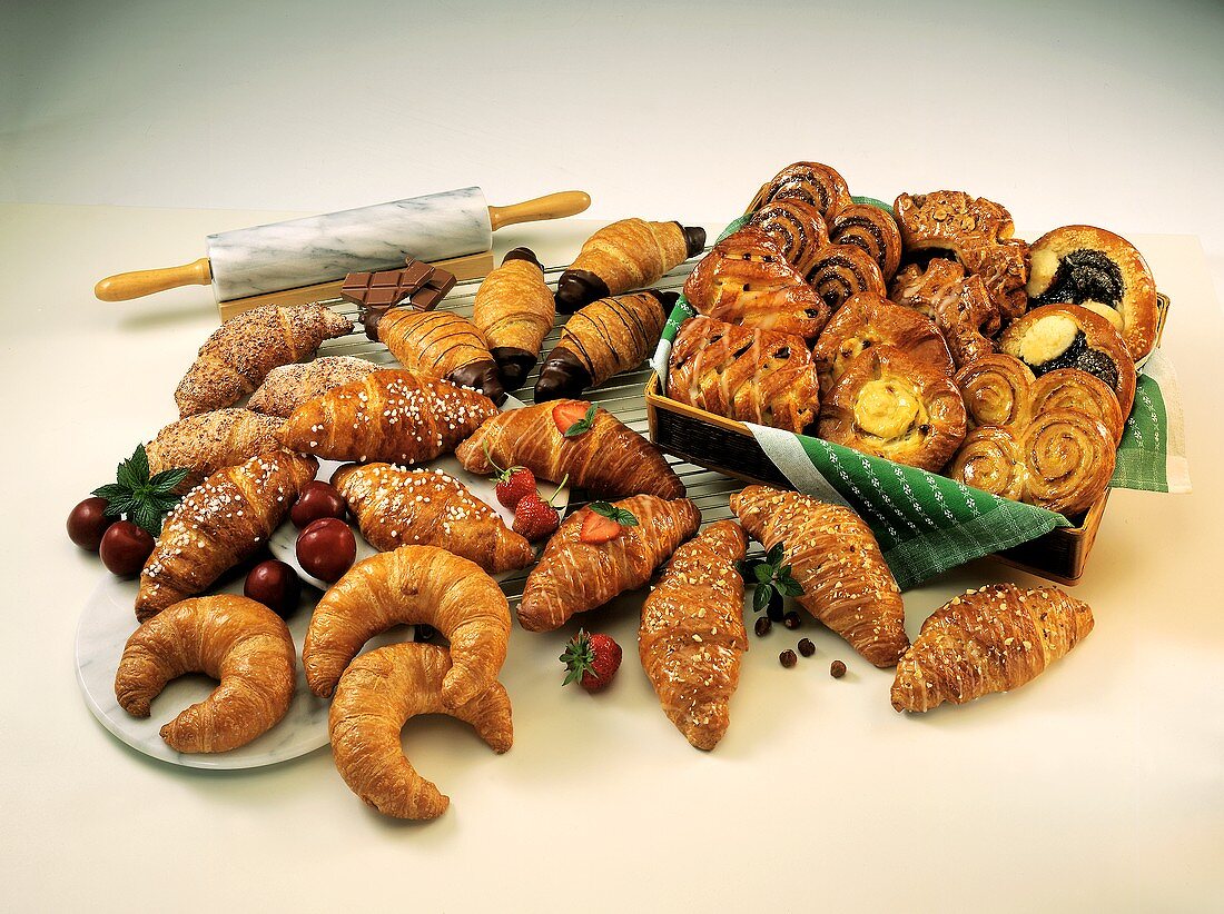 Still life with croissants and puff pastry