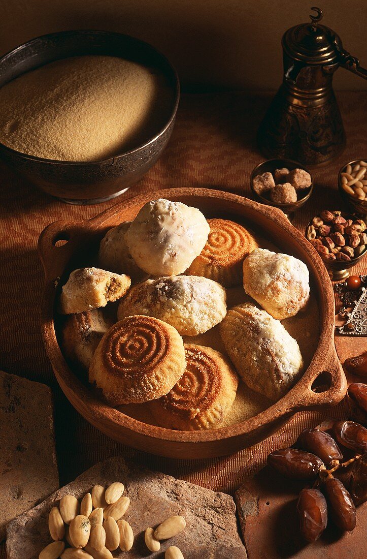 Pastries with dates, almonds and pistachios