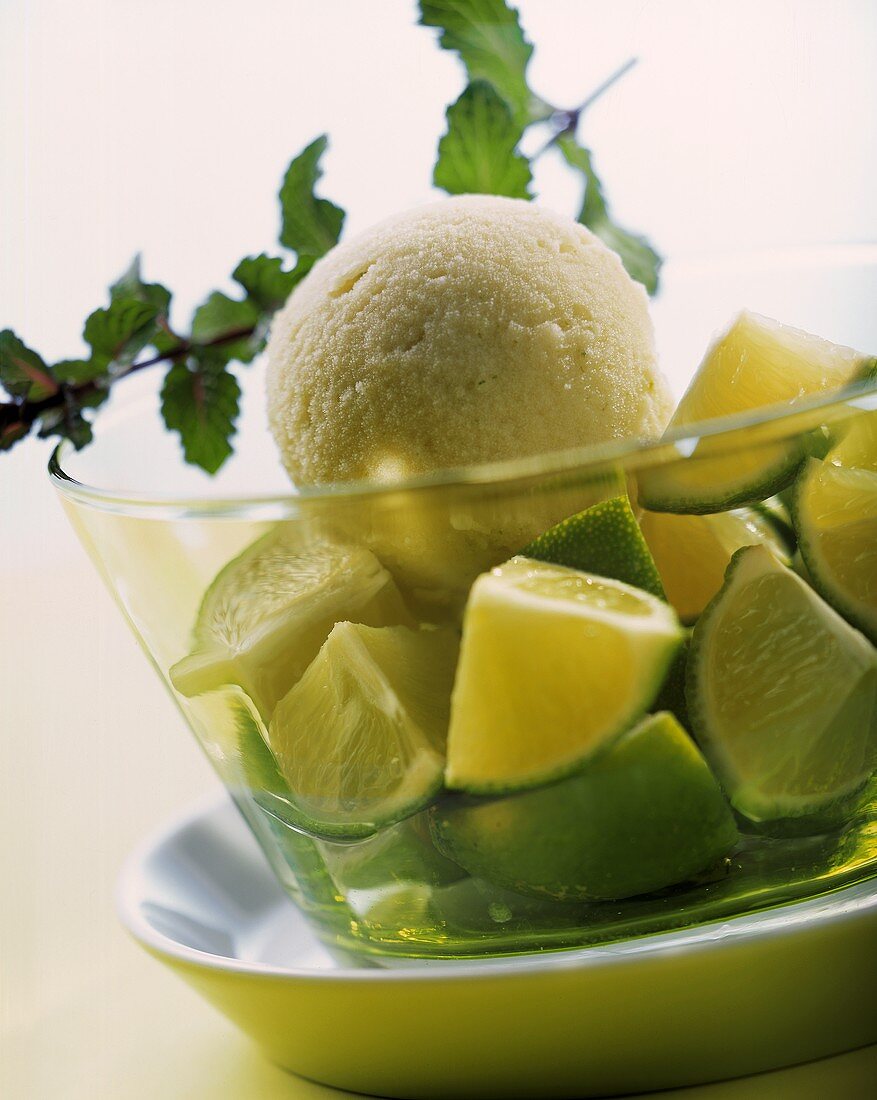 Lime ice cream garnished with lime pieces