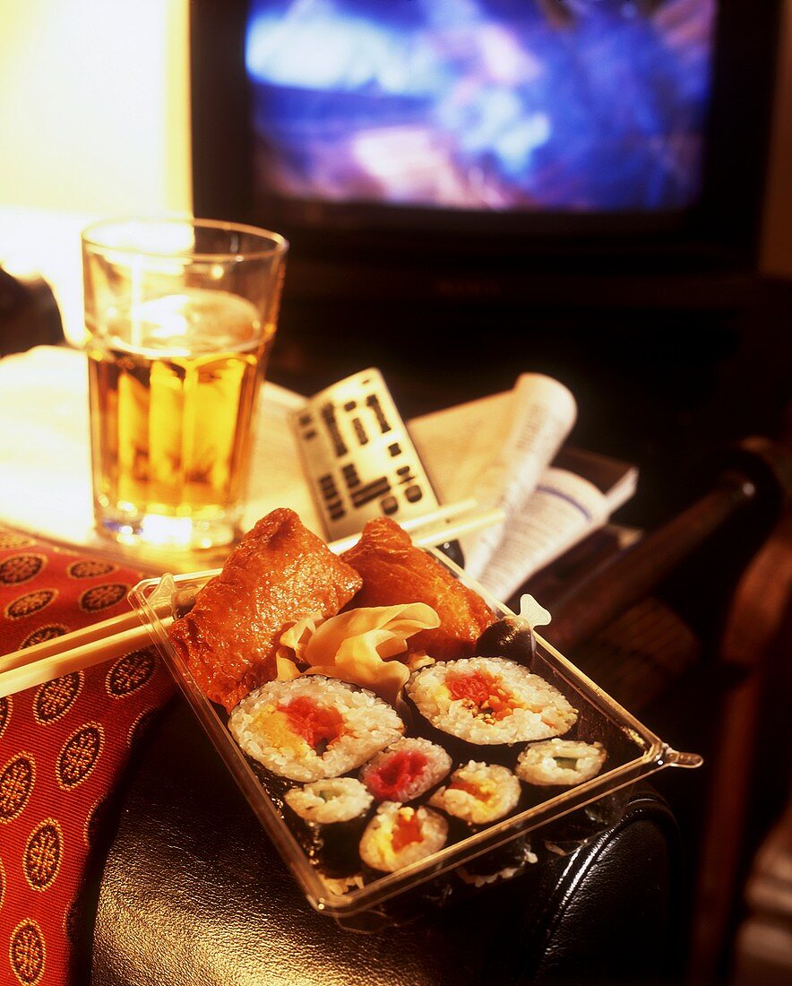 Take-away sushi for an evening of TV