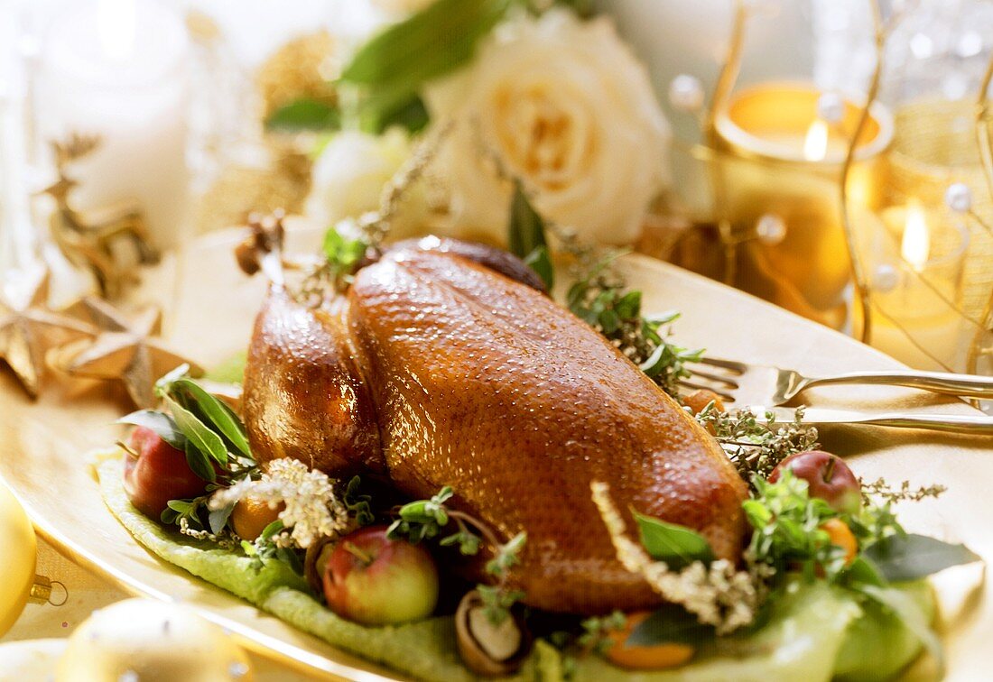 Christmas duck with apples and herbs