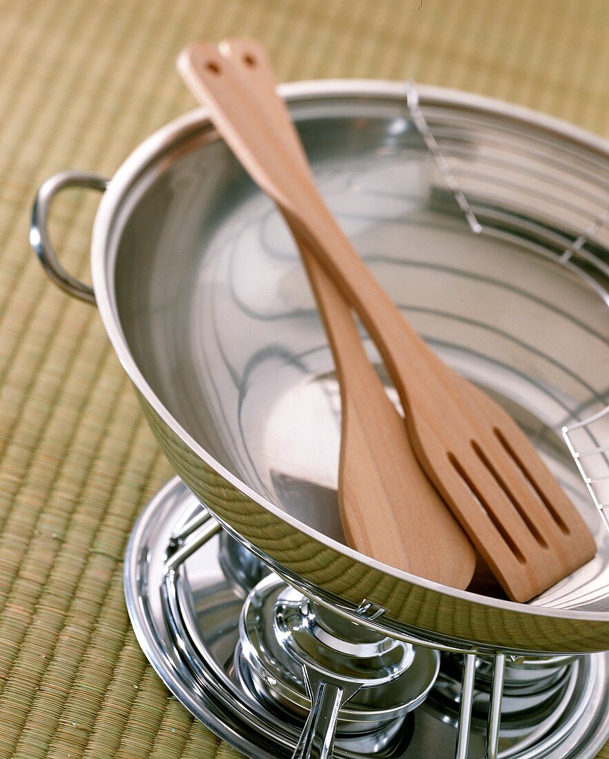 Stainless Steel Wok with Wooden Utensils