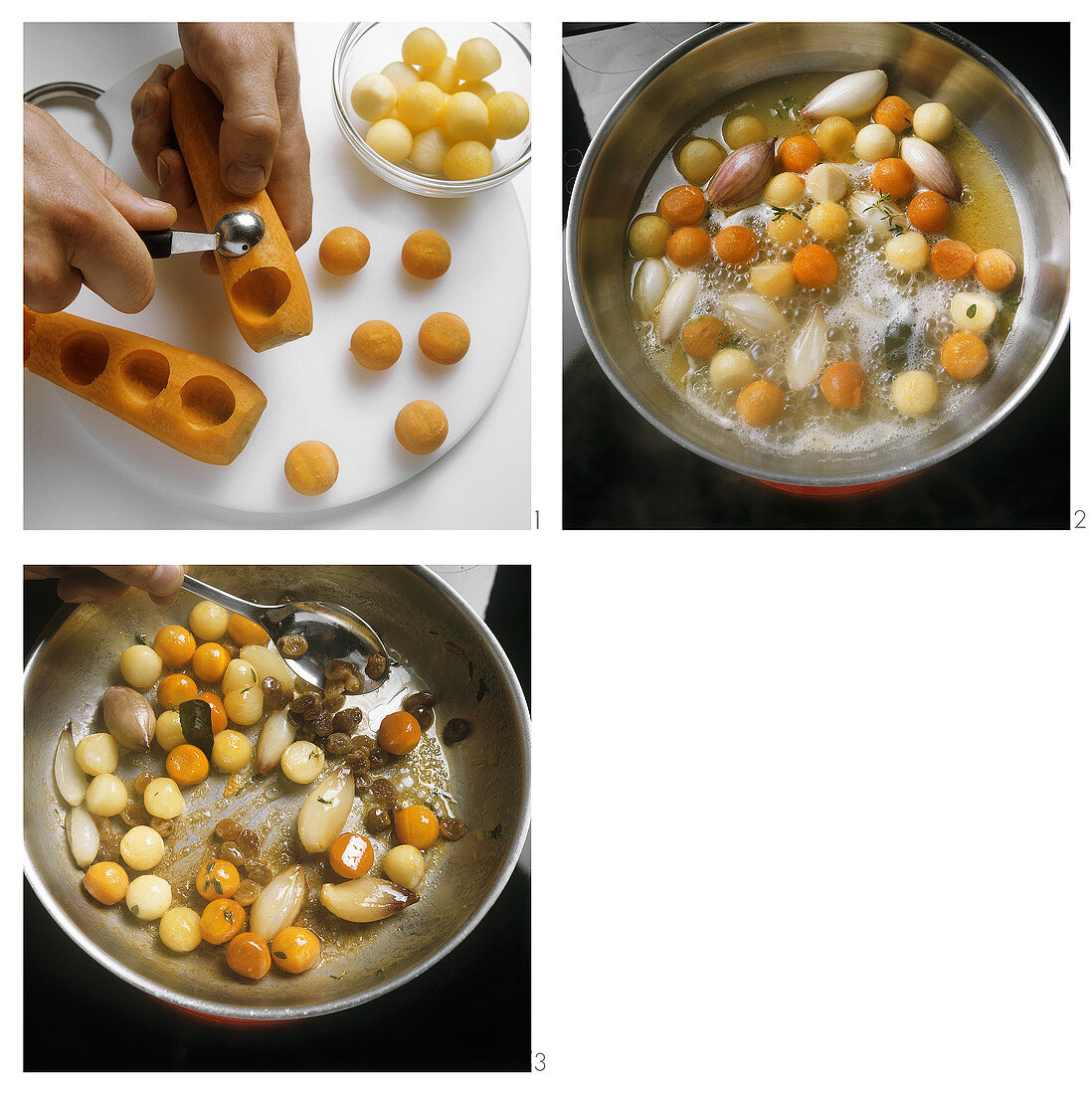 Cutting out and sweating vegetable balls