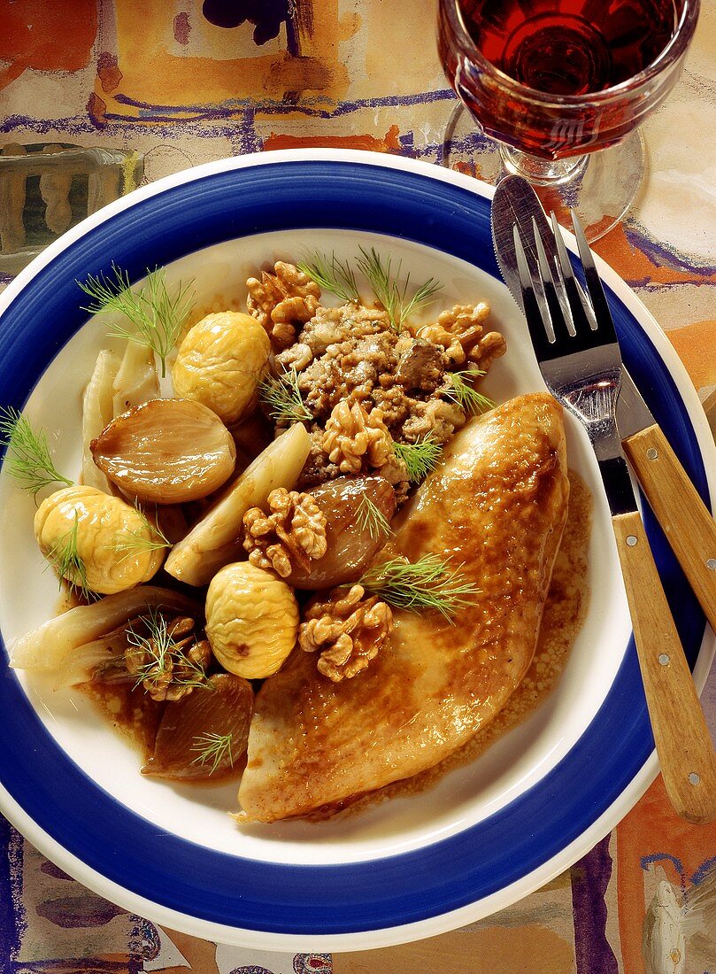 Roast turkey with chestnuts and walnuts