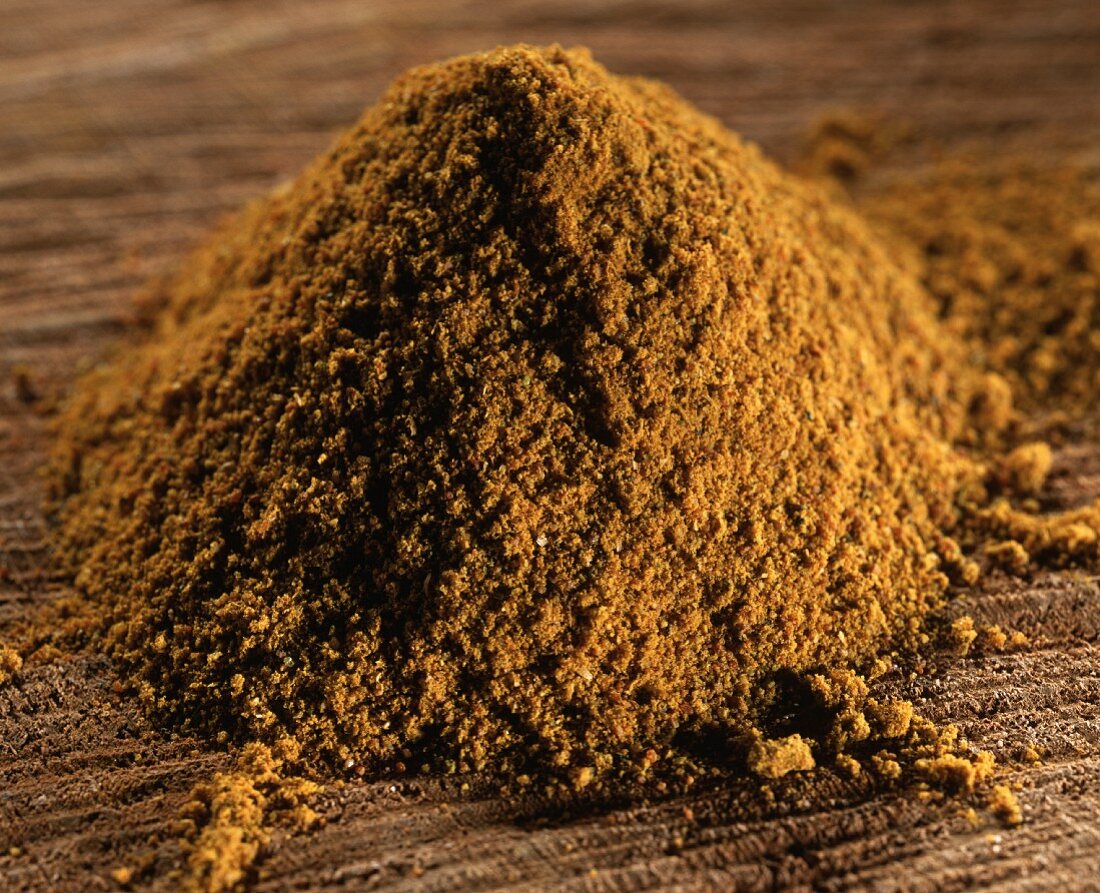 Curry powder on brown background