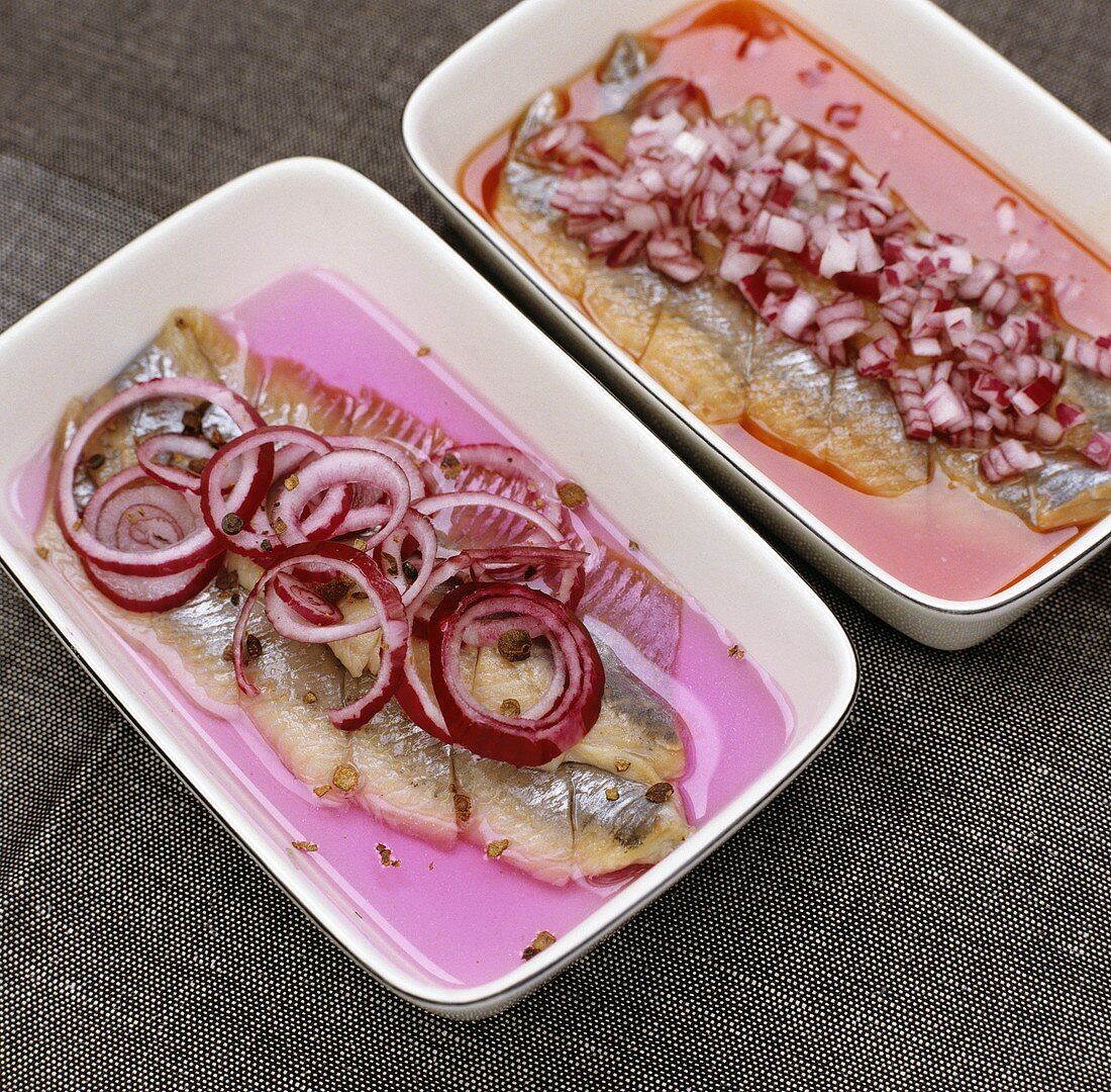 Marinated herring with red onions (Scandinavia)