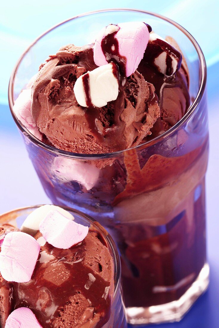 Chocolate ice cream in glasses