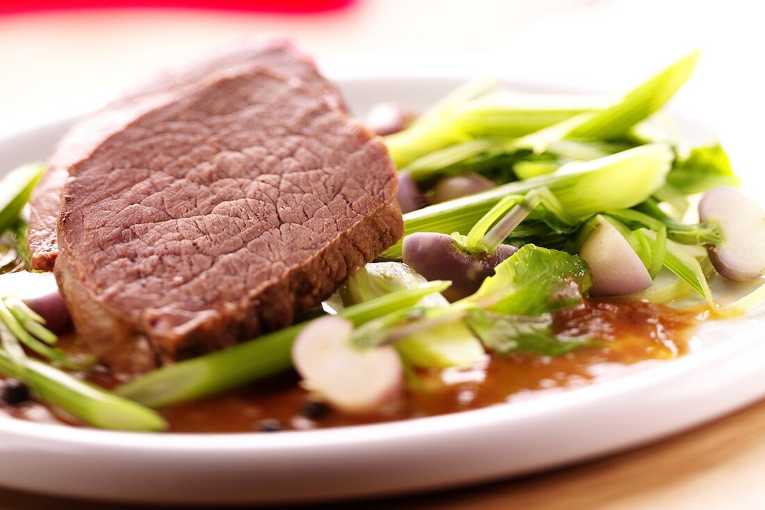 Roast beef with celery and turnip