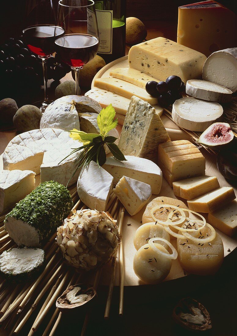 Still life with various types of cheese