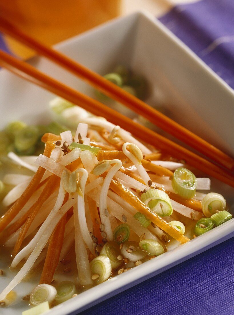 Asian radish and carrot salad with soya bean sprouts