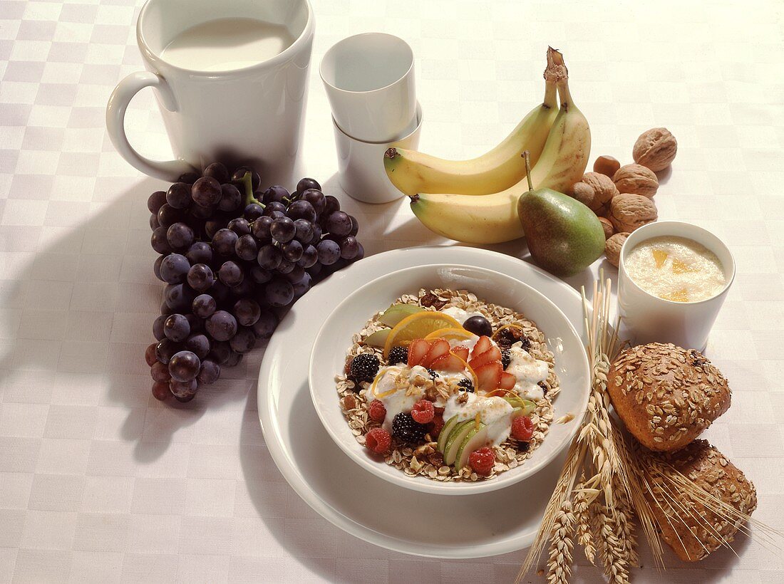 Bowl of Muesli with Assorted Fresh Fruits