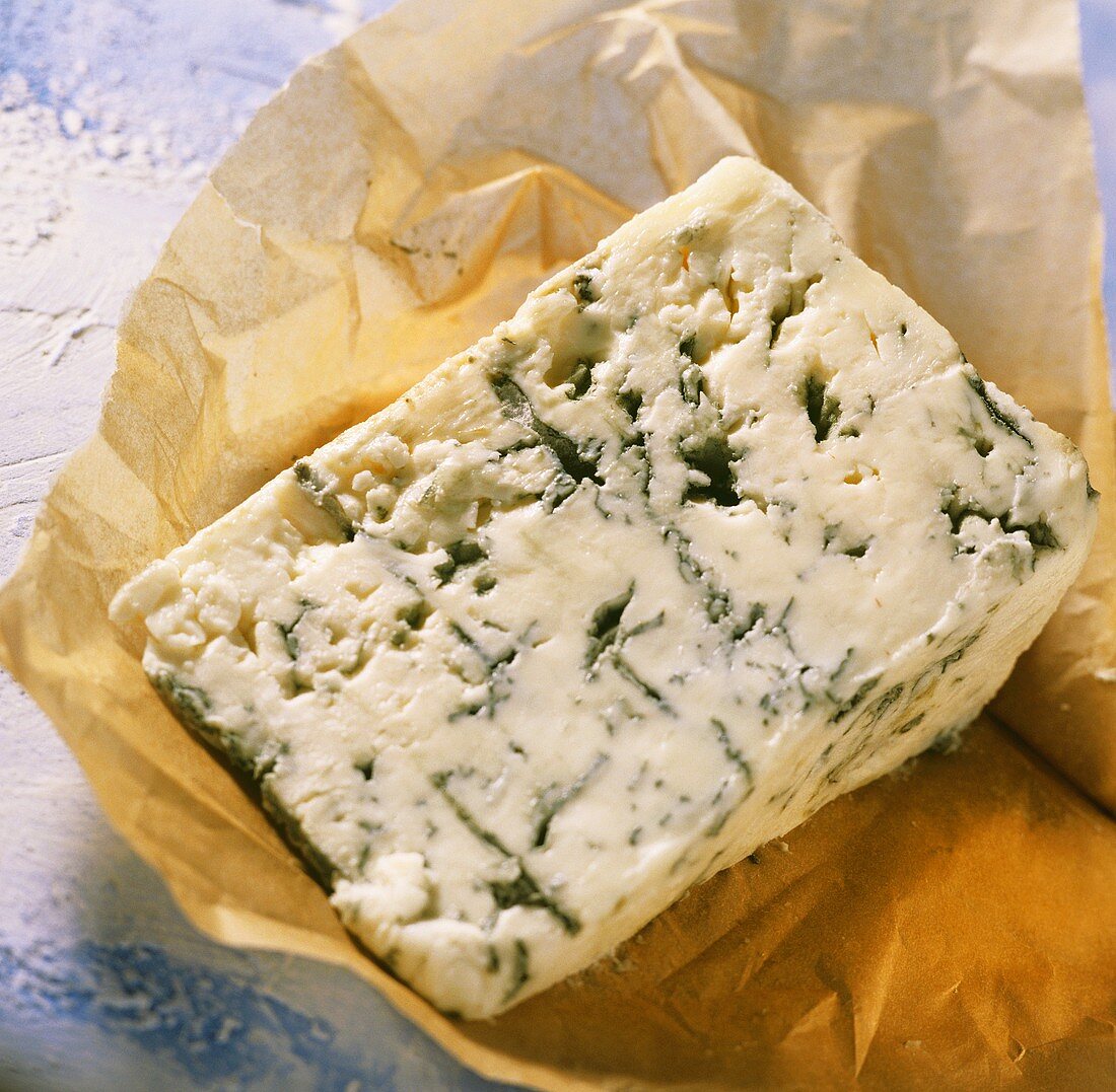 A piece of Gorgonzola on paper