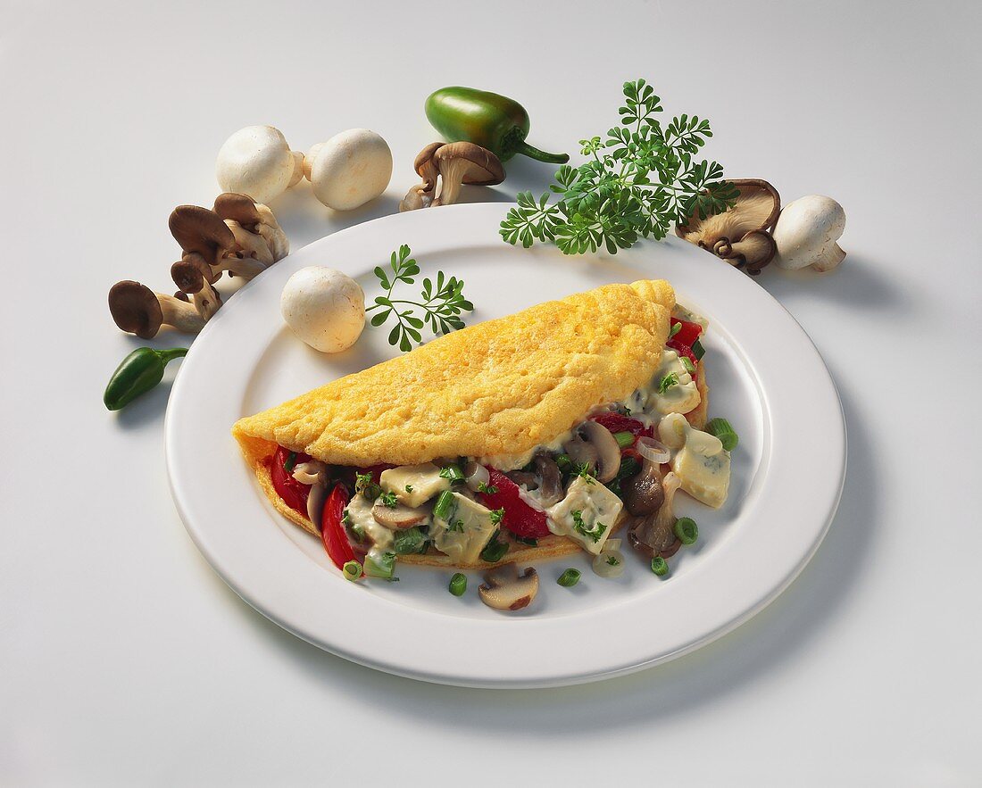 Omelette with cheese and vegetable filling