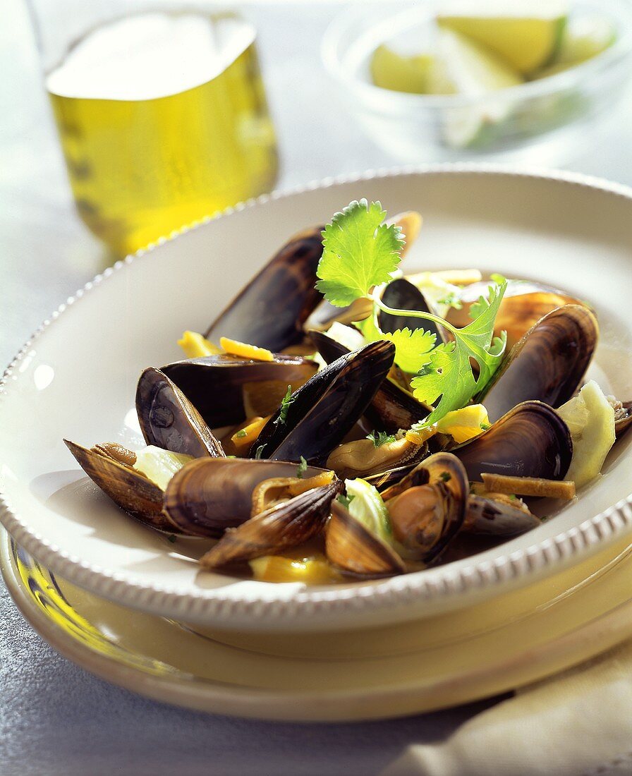 Mussels with citrus fruits