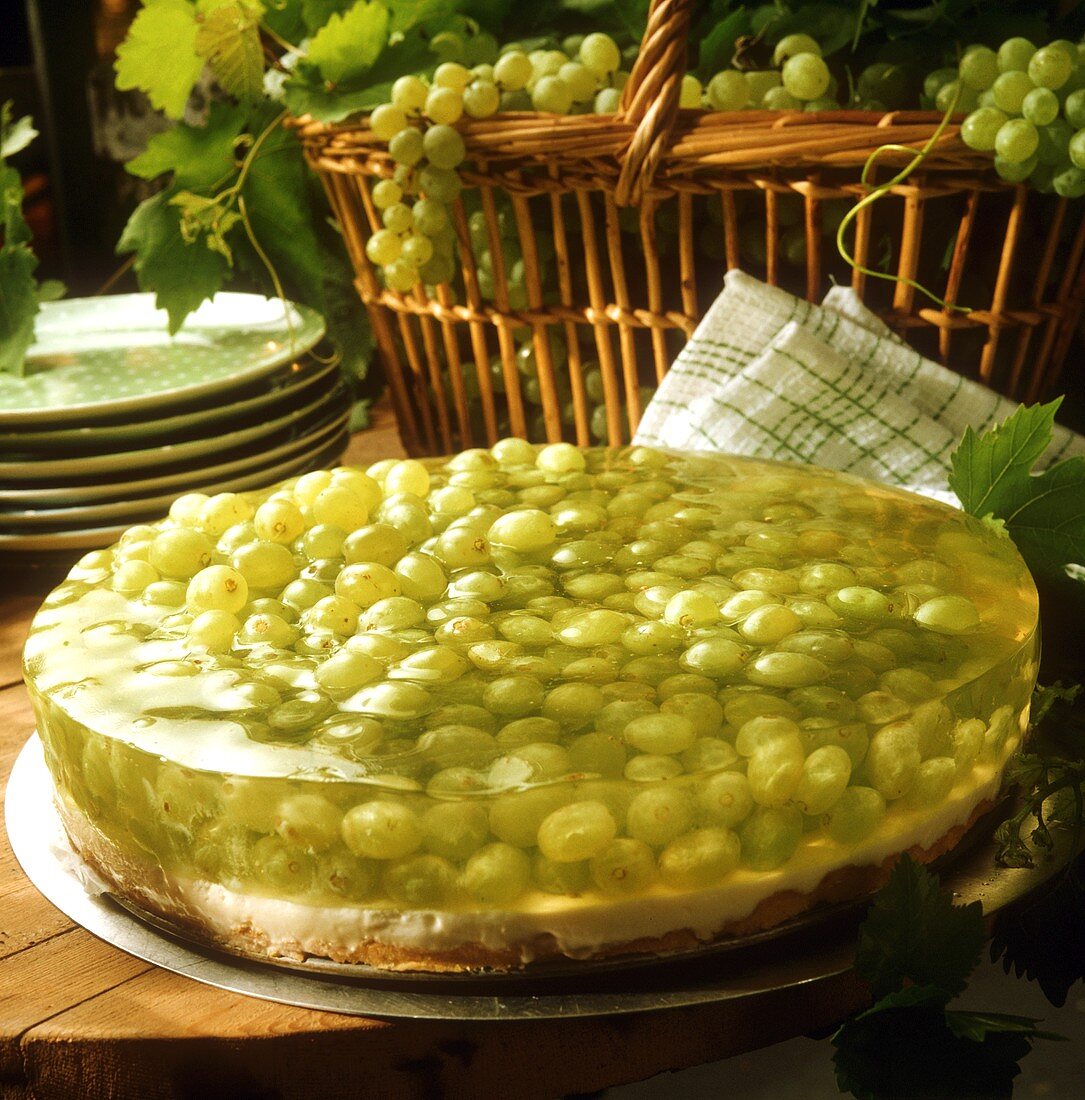 Grape gateau with white wine jelly