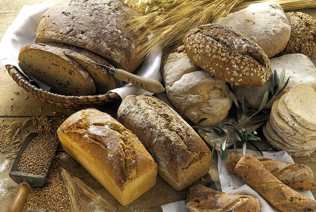 Stillleben mit mehreren Brotsorten