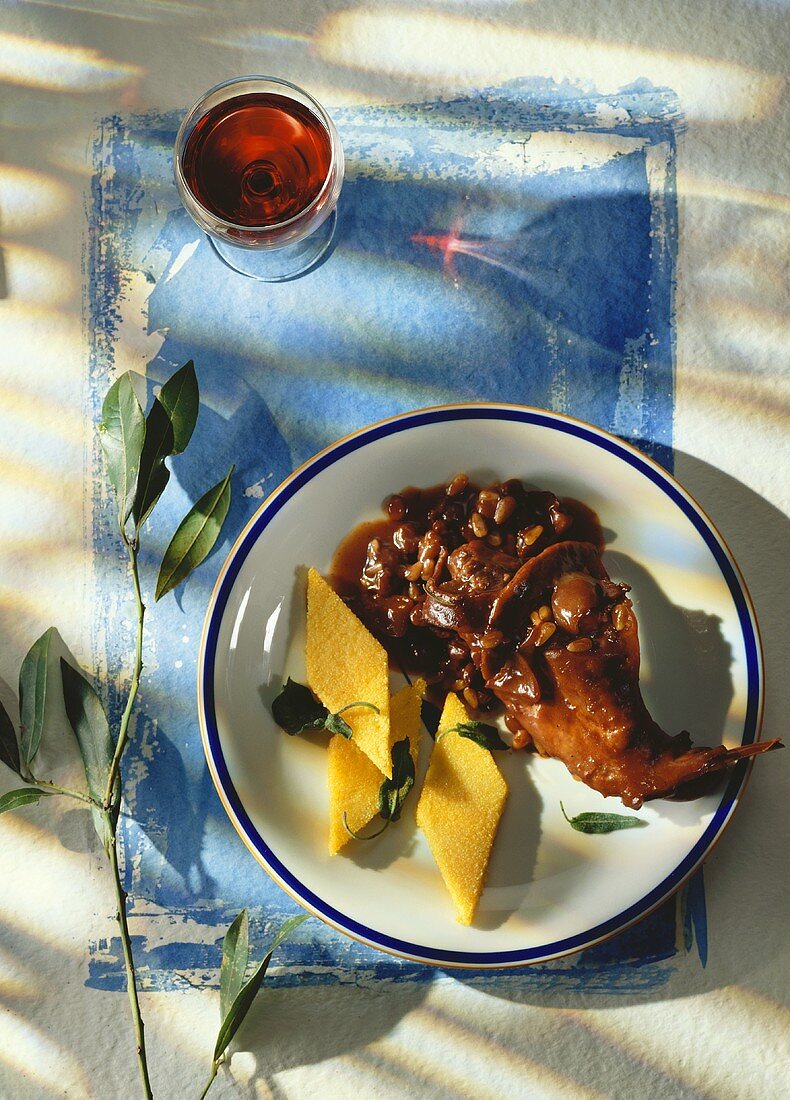 Stufato di coniglio (Geschmortes Kaninchen mit Polenta)