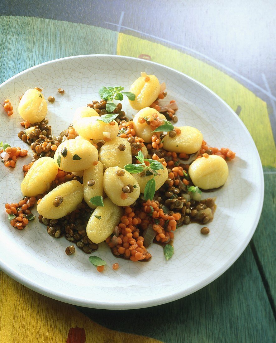 Gnocchi with two kinds of lentils