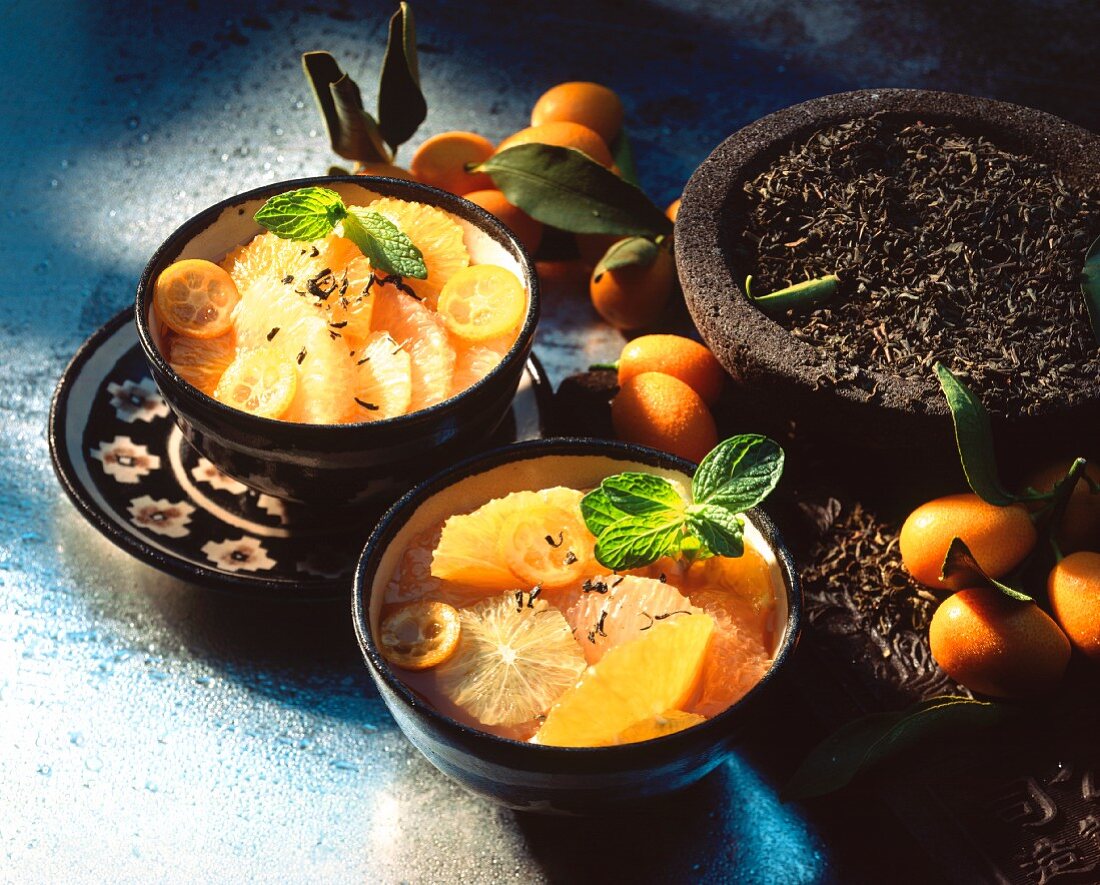 Cold soup made from citrus fruits and tea