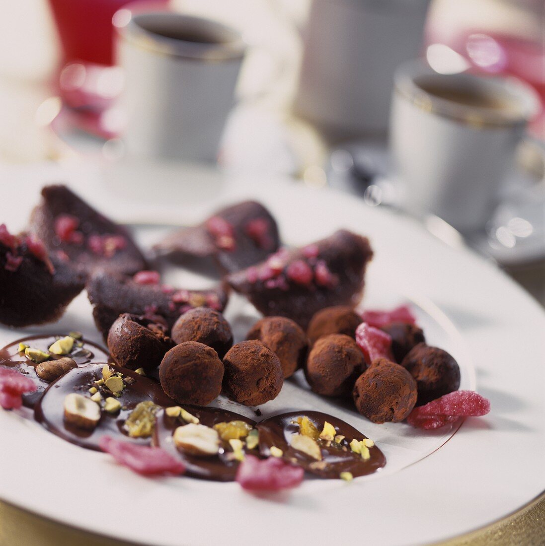 Chocolate truffles and chocolates with coffee