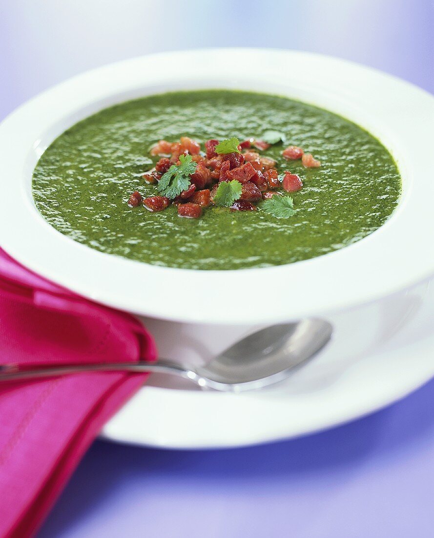 Herb cream soup with bacon