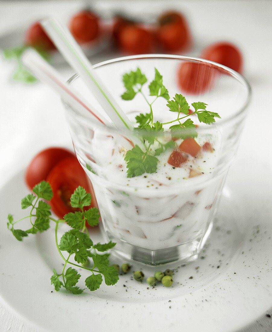 Soured milk with tomatoes and chervil