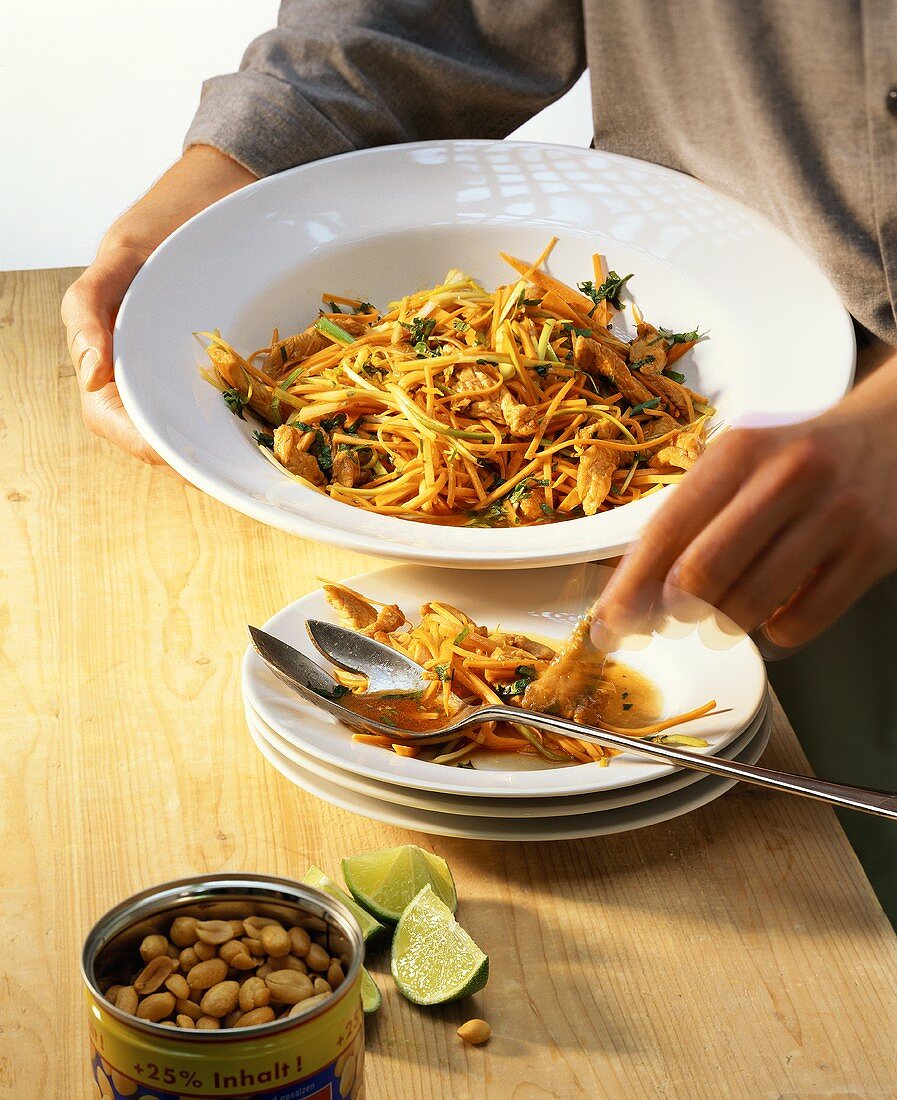 Asian carrot salad with pork and limes