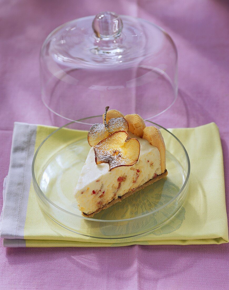 A piece of apple cheese cake with sponge fingers