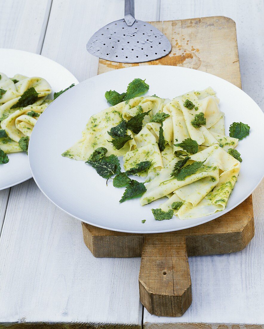 Pasta sheets with mint pesto