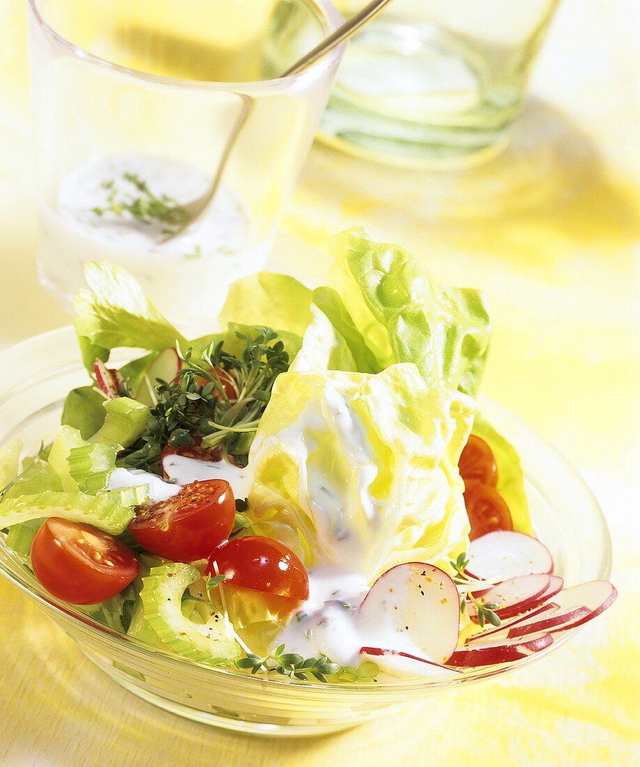Mixed salad with sour cream dressing
